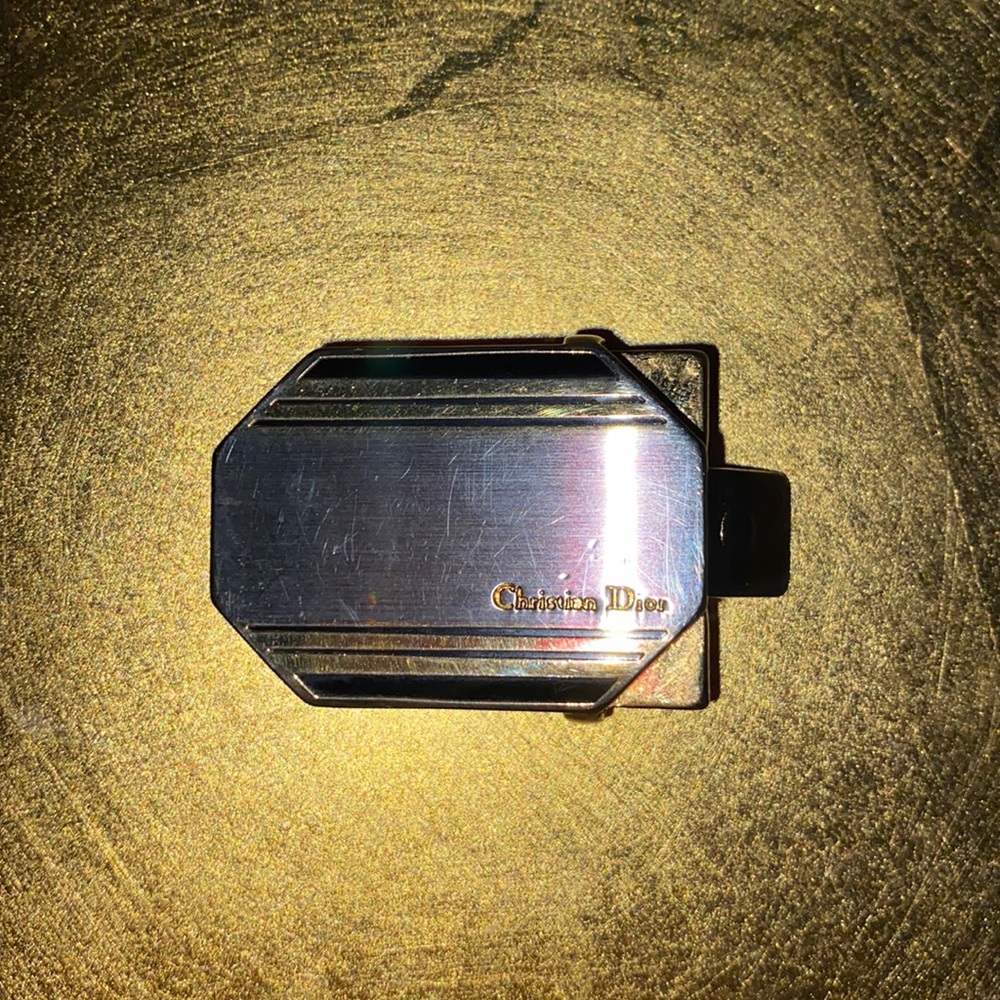 CHRISTIAN DIOR Vintage Black Enamel & Gold Tone  Belt Buckle.